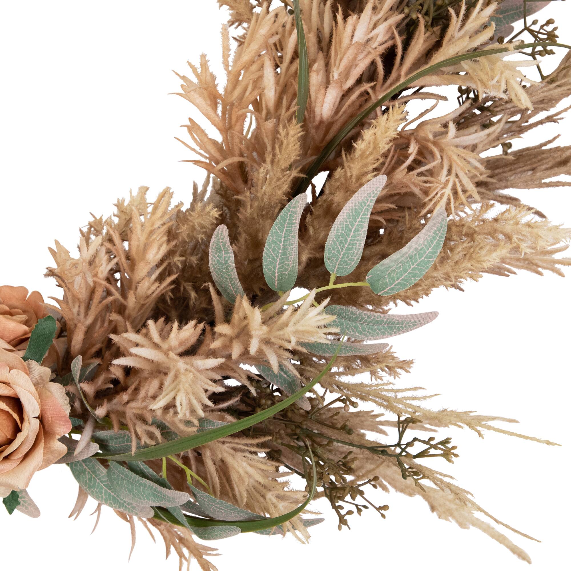 24" Fall Harvest Pale Rose & Thistle with Foliage Artificial Wreath